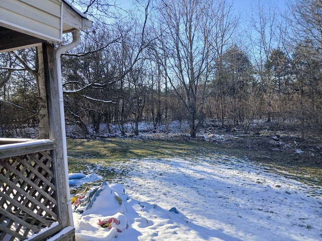 view of yard layered in snow