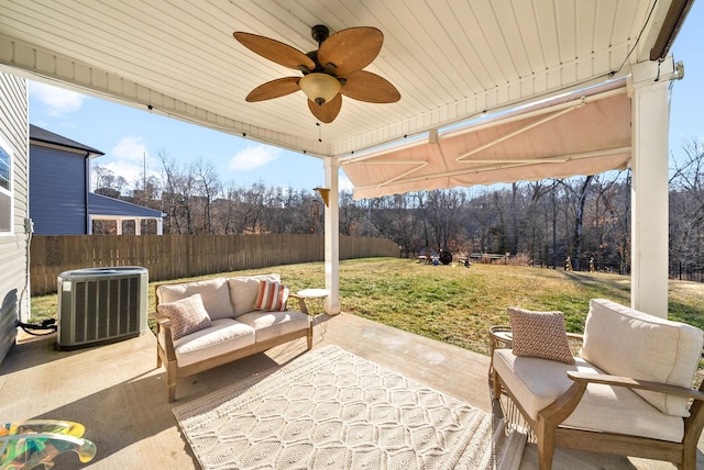 view of patio featuring cooling unit and outdoor lounge area