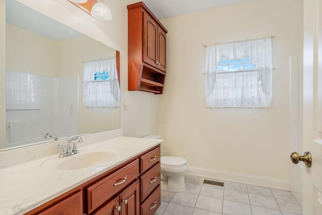 bathroom featuring vanity, toilet, and tile patterned floors