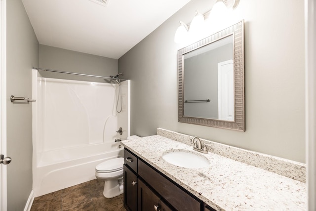 full bathroom with toilet, vanity, and shower / bath combination