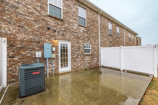 exterior space featuring a patio and central air condition unit