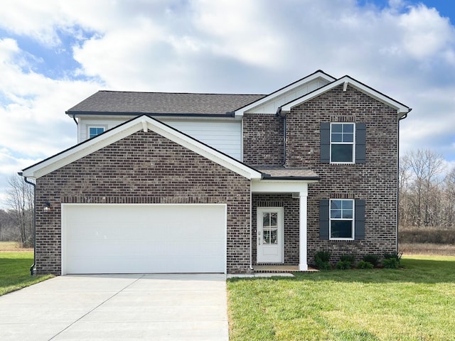 front of property with a front yard and a garage