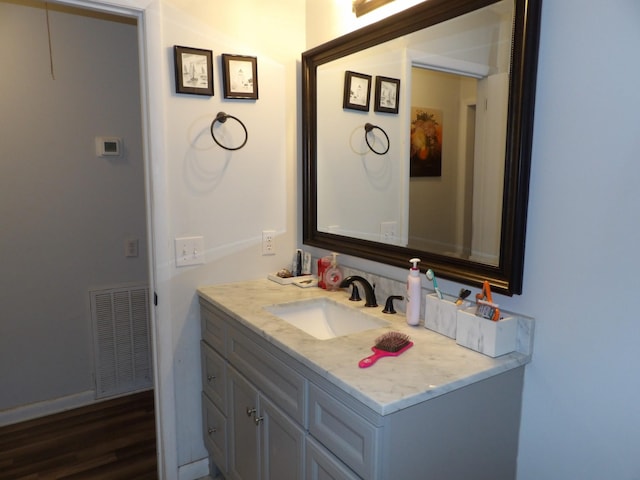 bathroom with vanity and wood-type flooring