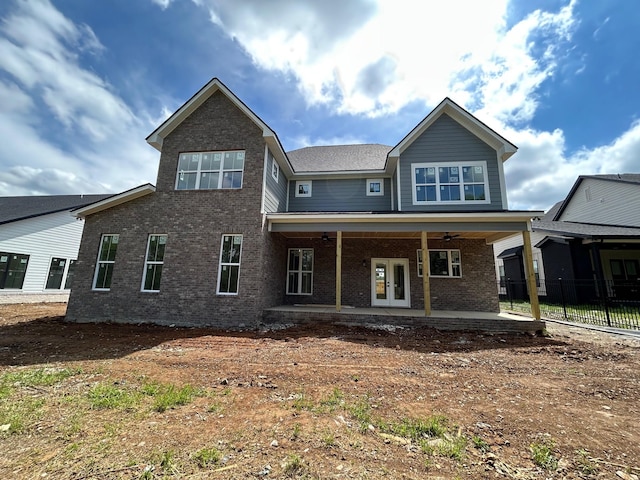 4928 Elmview Ct, Smyrna, TN 37167 - rear view of house featuring brick siding, french doors, a patio area, and a ceiling fan