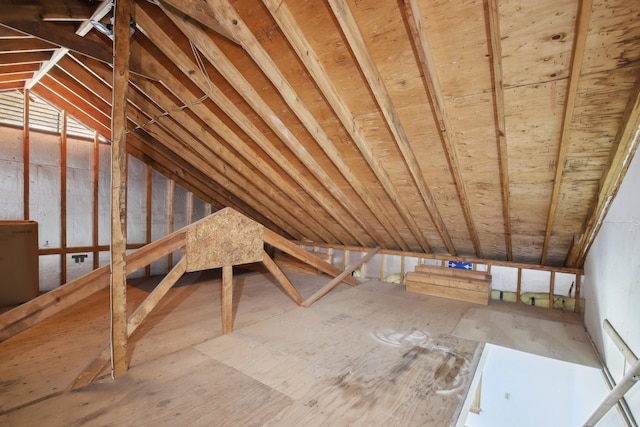 view of unfinished attic