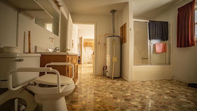 bathroom featuring gas water heater and combined bath / shower with glass door