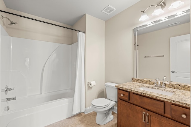 full bathroom with vanity, toilet, and shower / bath combo