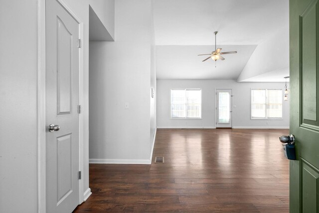 interior space featuring dark hardwood / wood-style flooring, vaulted ceiling, and a healthy amount of sunlight