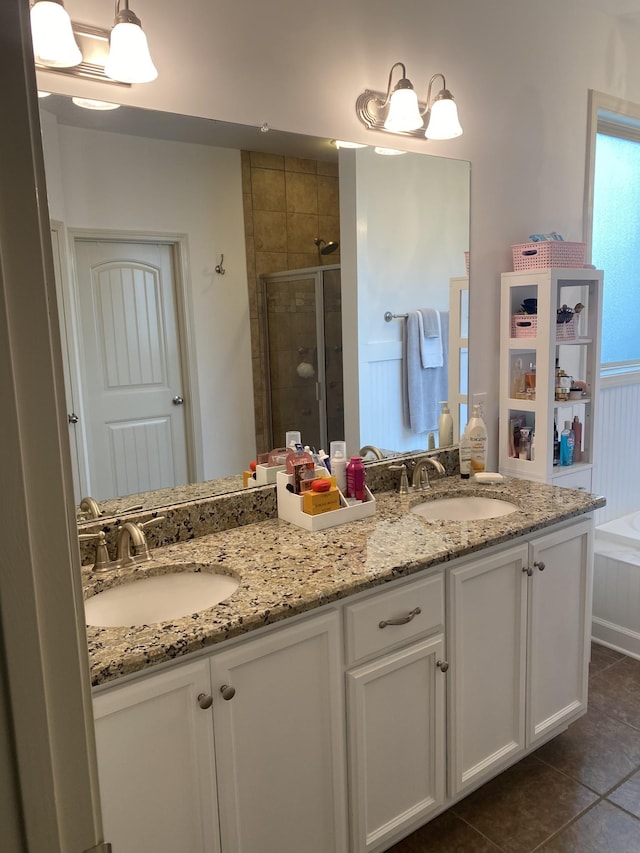 5107 General Eisenhower Dr, Murfreesboro, TN 37129 - full bathroom with tile patterned floors, a sink, a shower stall, and double vanity