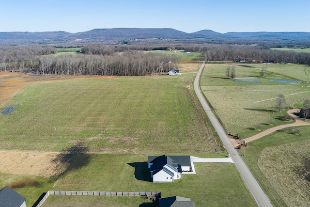 bird's eye view with a rural view and a mountain view