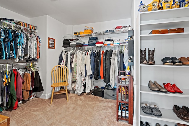 walk in closet featuring carpet flooring