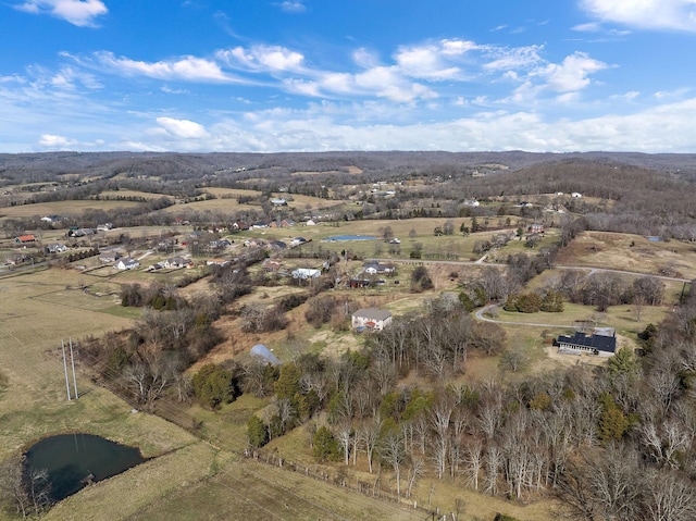 birds eye view of property featuring a rural view and a water view