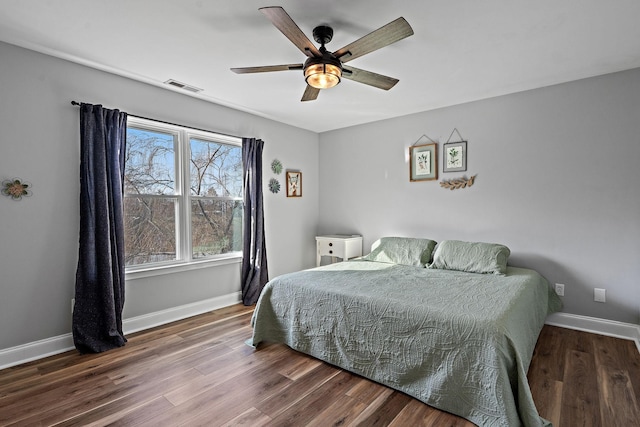 bedroom featuring ceiling fan and wood-type flooring