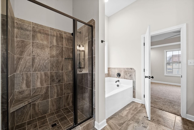 bathroom featuring plus walk in shower