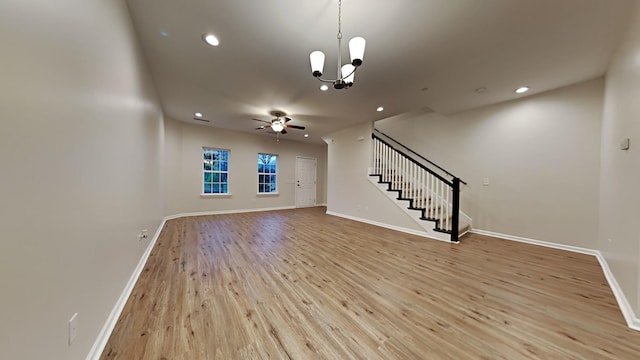 95 Plumlee Dr Unit 27, Hendersonville, TN 37075 - unfurnished living room with baseboards, light wood-type flooring, stairway, ceiling fan, and recessed lighting