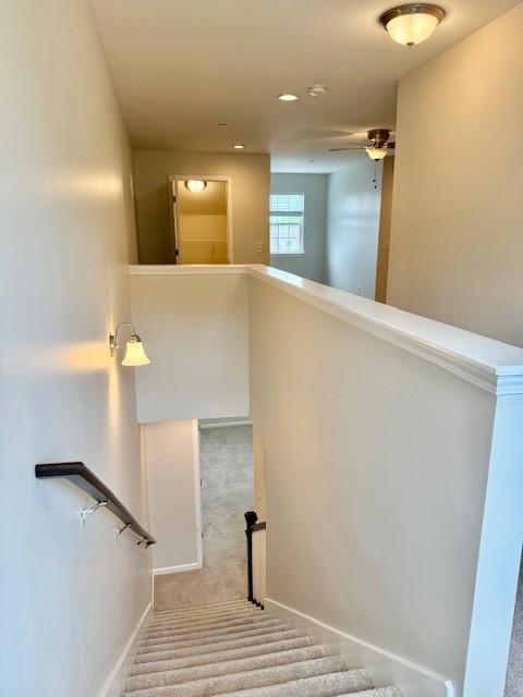 95 Plumlee Dr Unit 27, Hendersonville, TN 37075 - staircase with carpet floors, a ceiling fan, and recessed lighting