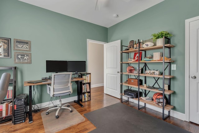 office area with dark hardwood / wood-style floors