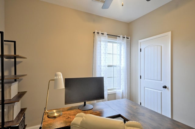 office area with ceiling fan