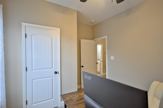 interior space with hardwood / wood-style flooring and ceiling fan