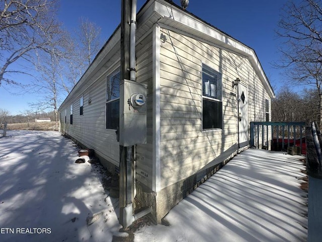 view of snow covered exterior