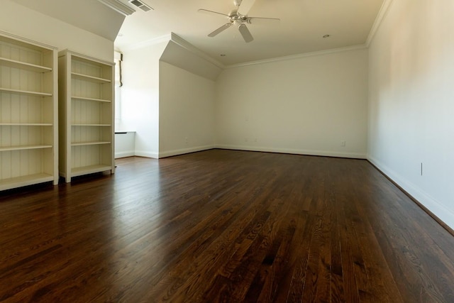 bonus room featuring dark wood-type flooring and ceiling fan