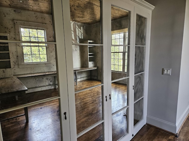 entryway with dark hardwood / wood-style floors, french doors, and a wealth of natural light