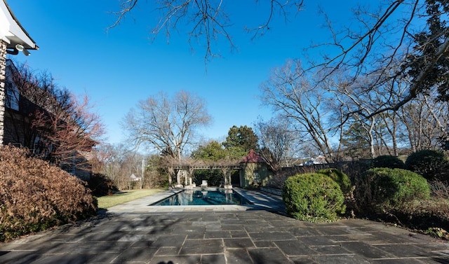 view of pool featuring a pergola and a patio area