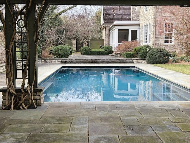 view of swimming pool featuring a patio