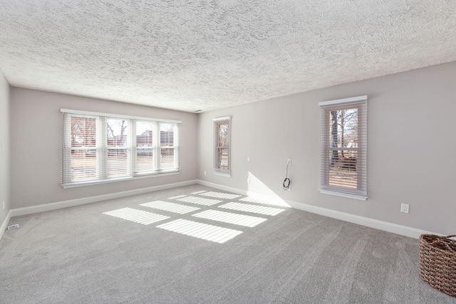 empty room featuring a textured ceiling and light colored carpet