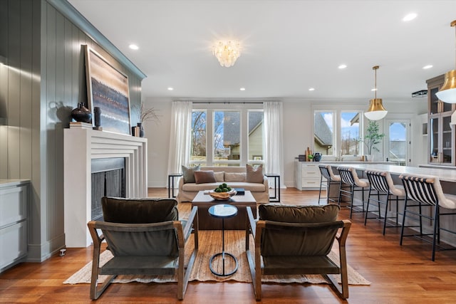 living room with light wood-type flooring