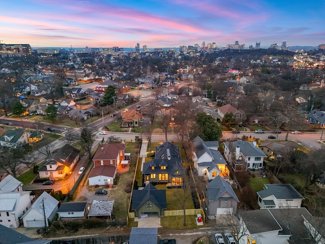 view of aerial view at dusk