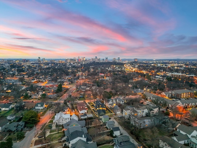 view of aerial view at dusk