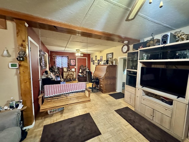 interior space featuring light parquet flooring