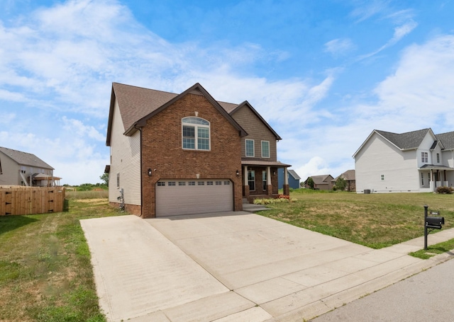 front of property with a front yard and a garage