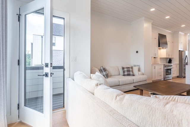 living room featuring light wood-type flooring and a healthy amount of sunlight