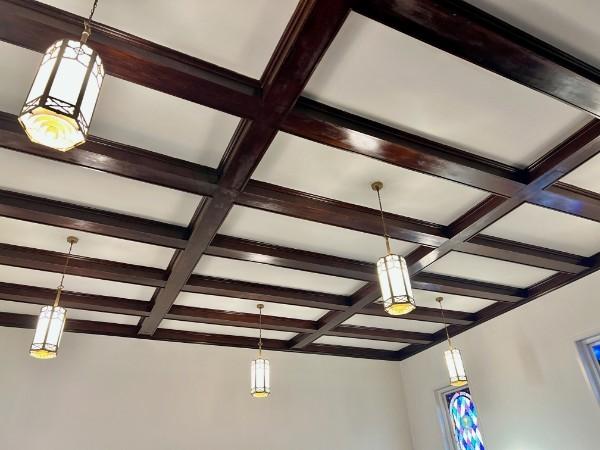 interior details with coffered ceiling and beamed ceiling