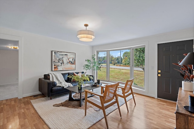 living room with light hardwood / wood-style flooring