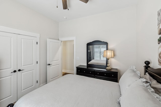 bedroom featuring a closet and ceiling fan