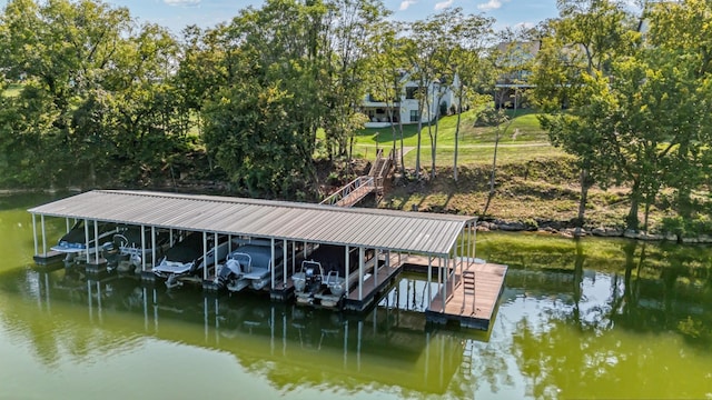 view of dock featuring a water view