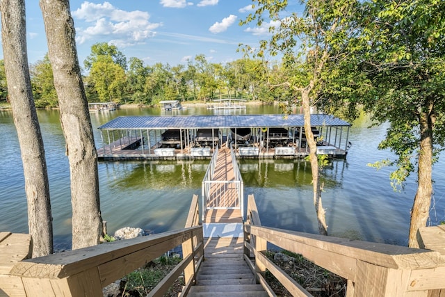 dock area with a water view