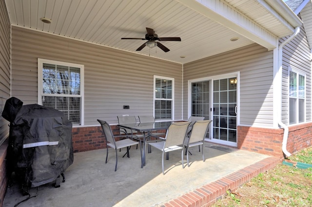 view of patio / terrace with ceiling fan and grilling area