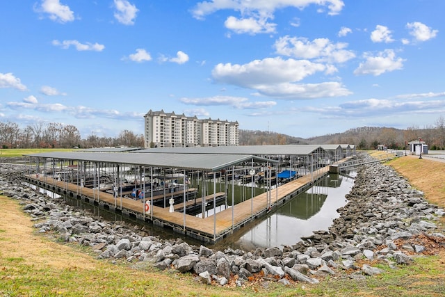 view of dock featuring a water view