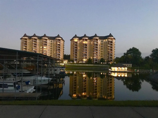 exterior space with a water view