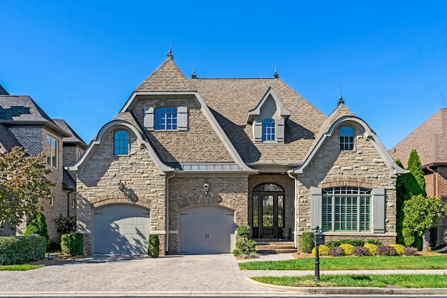 view of front of property with french doors and a garage