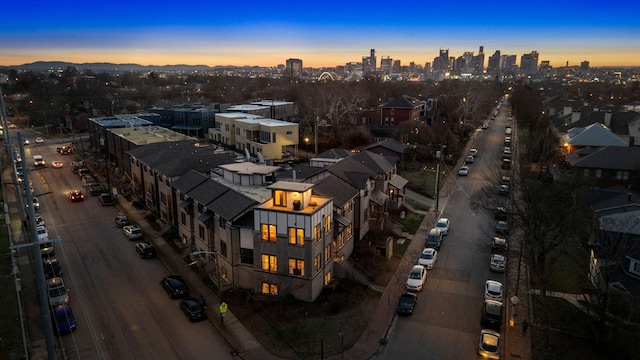 view of aerial view at dusk