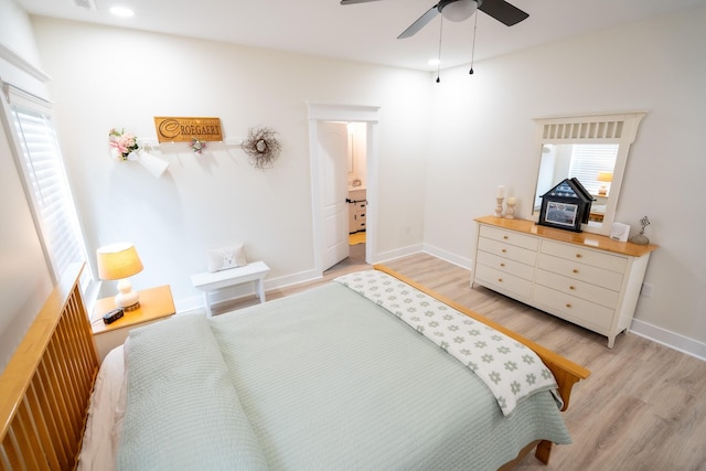 bedroom featuring ceiling fan and light hardwood / wood-style floors