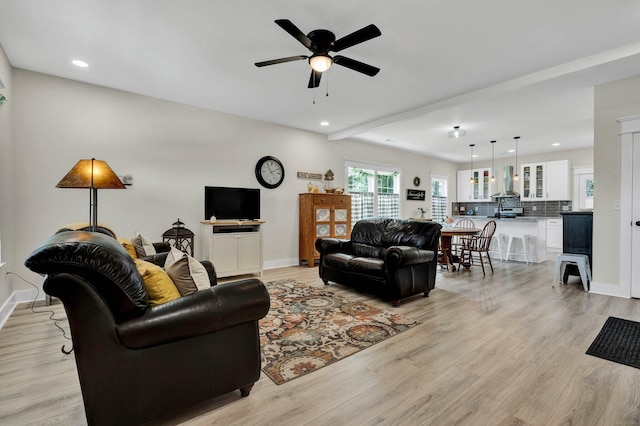 852 Pine Grove Rd, Ringgold, GA 30736 - living room with light wood-type flooring, a ceiling fan, recessed lighting, and baseboards