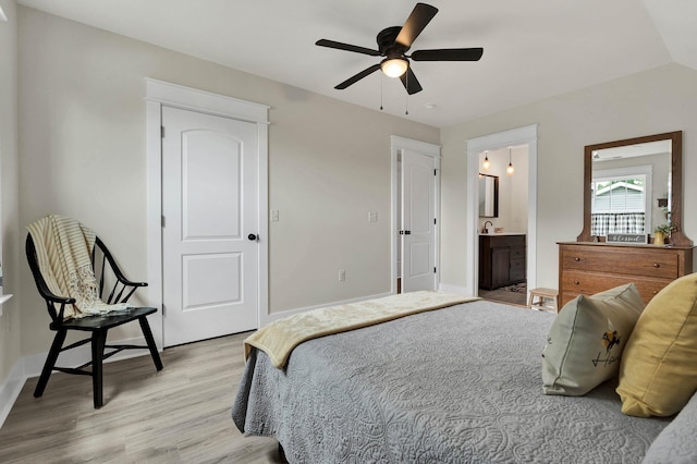 852 Pine Grove Rd, Ringgold, GA 30736 - bedroom featuring light wood finished floors, baseboards, connected bathroom, and ceiling fan