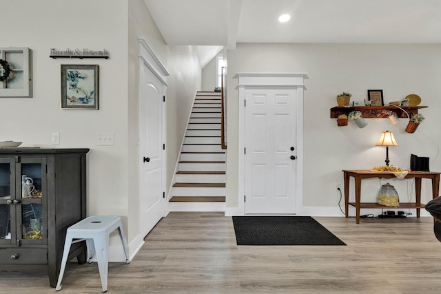 852 Pine Grove Rd, Ringgold, GA 30736 - foyer with stairway, wood finished floors, recessed lighting, and baseboards