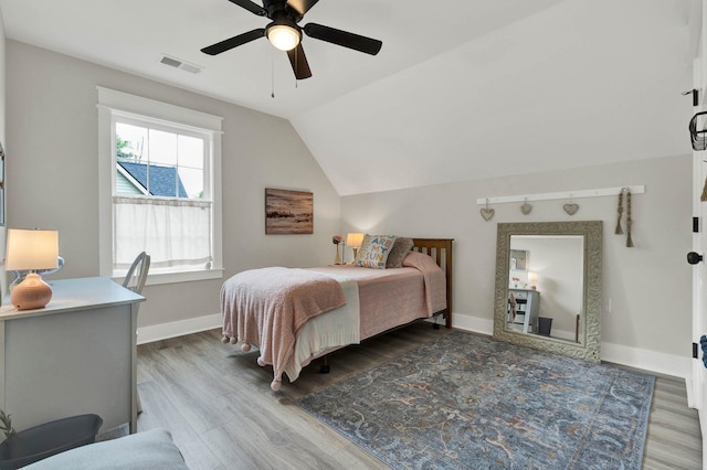 852 Pine Grove Rd, Ringgold, GA 30736 - bedroom featuring wood finished floors, baseboards, ceiling fan, and vaulted ceiling